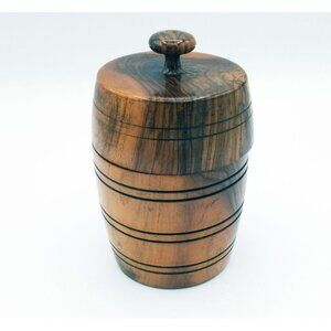 Tea Canister Faux Wooden Barrel Design Lid Vintage 4 Inches Kitchen Midcentury